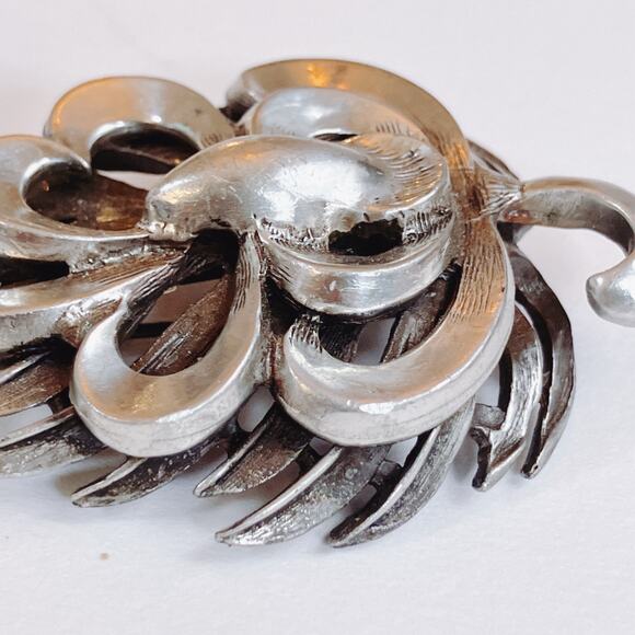 VTG Mid Century 44g Silver Brooch Earrings Set Layered Modernist 50s Jewelry - Picture 3 of 10